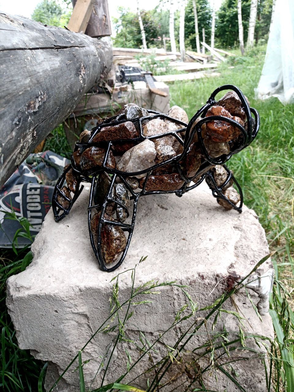 Кованая садовая фигура «Черепаха» с каменной набивкой